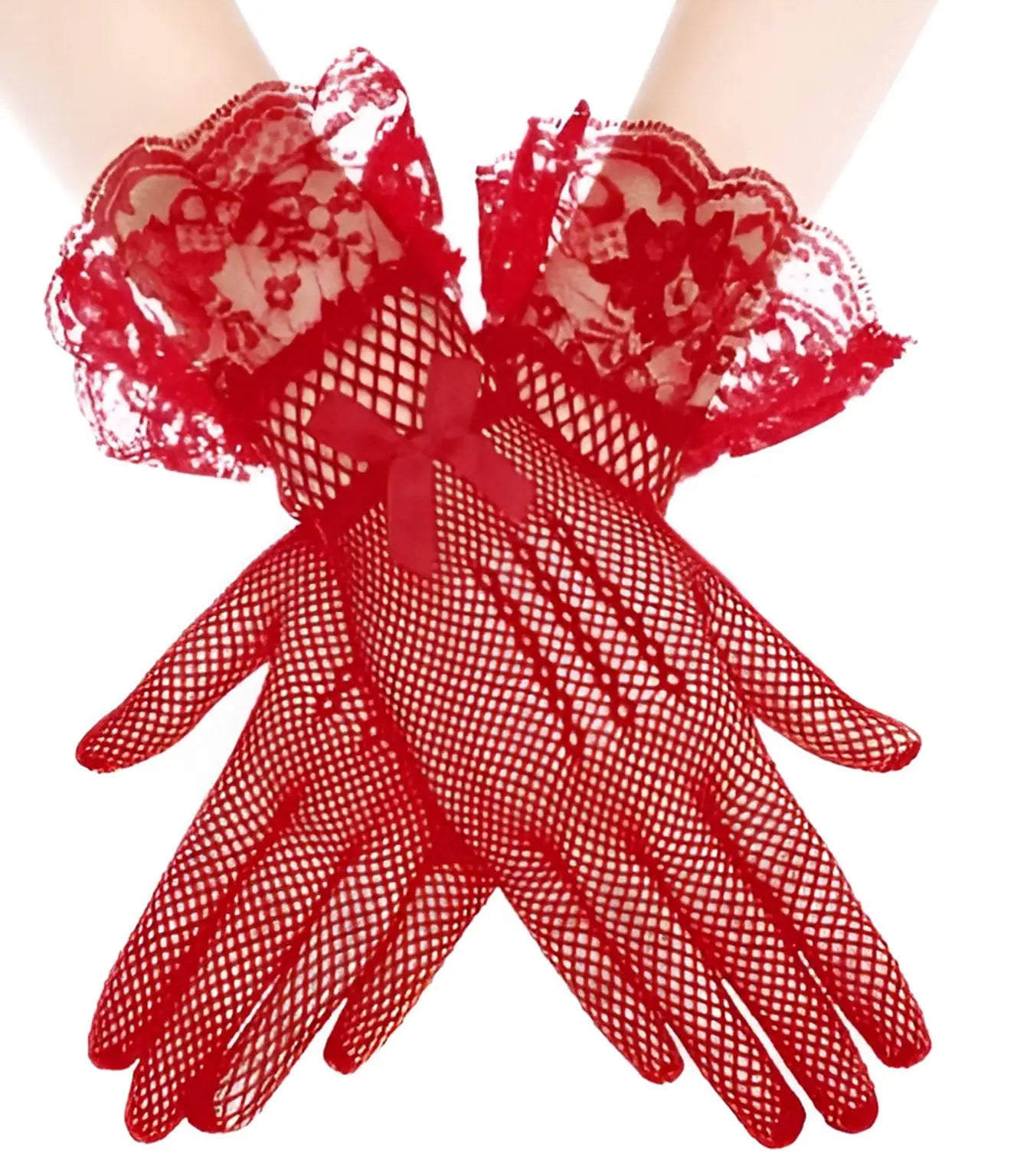 Victorian Lace Gloves - Red / One Size