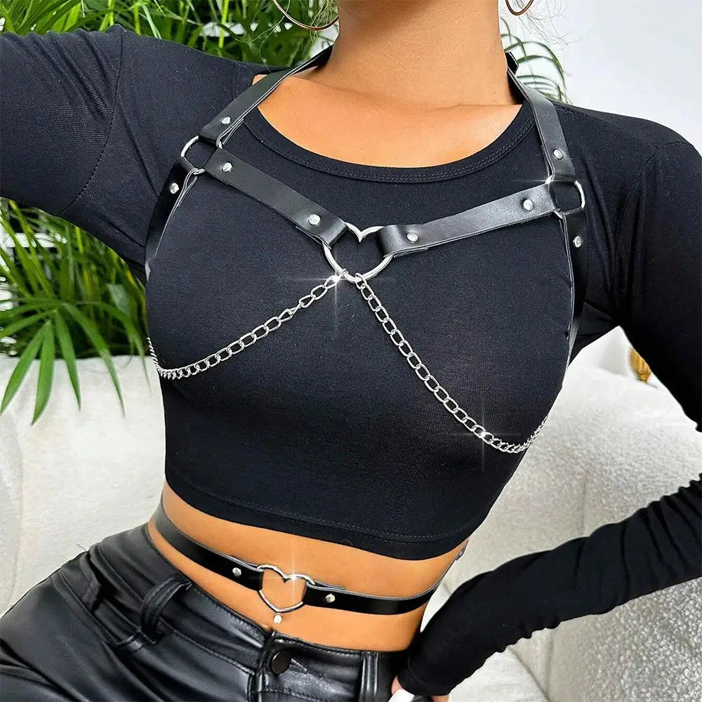 Women Fashion Chain Leather Waist Belt Chest Harness Belt Corset Bondage Lingerie Punk Gothic Lingerie Clothing