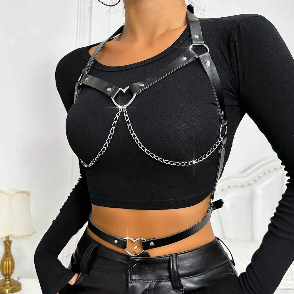 Women Fashion Chain Leather Waist Belt Chest Harness Belt Corset Bondage Lingerie Punk Gothic Lingerie Clothing