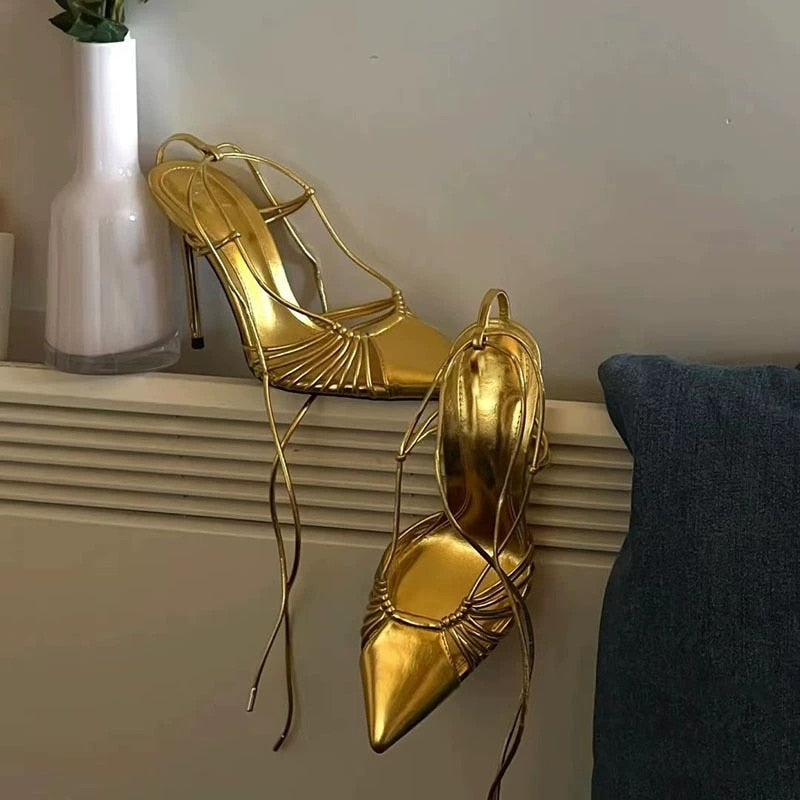 Sexy Gold Strap Shoes
